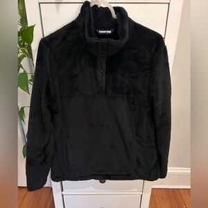 Lands End women’s large cozy black fleece pullover quarter snap with pockets